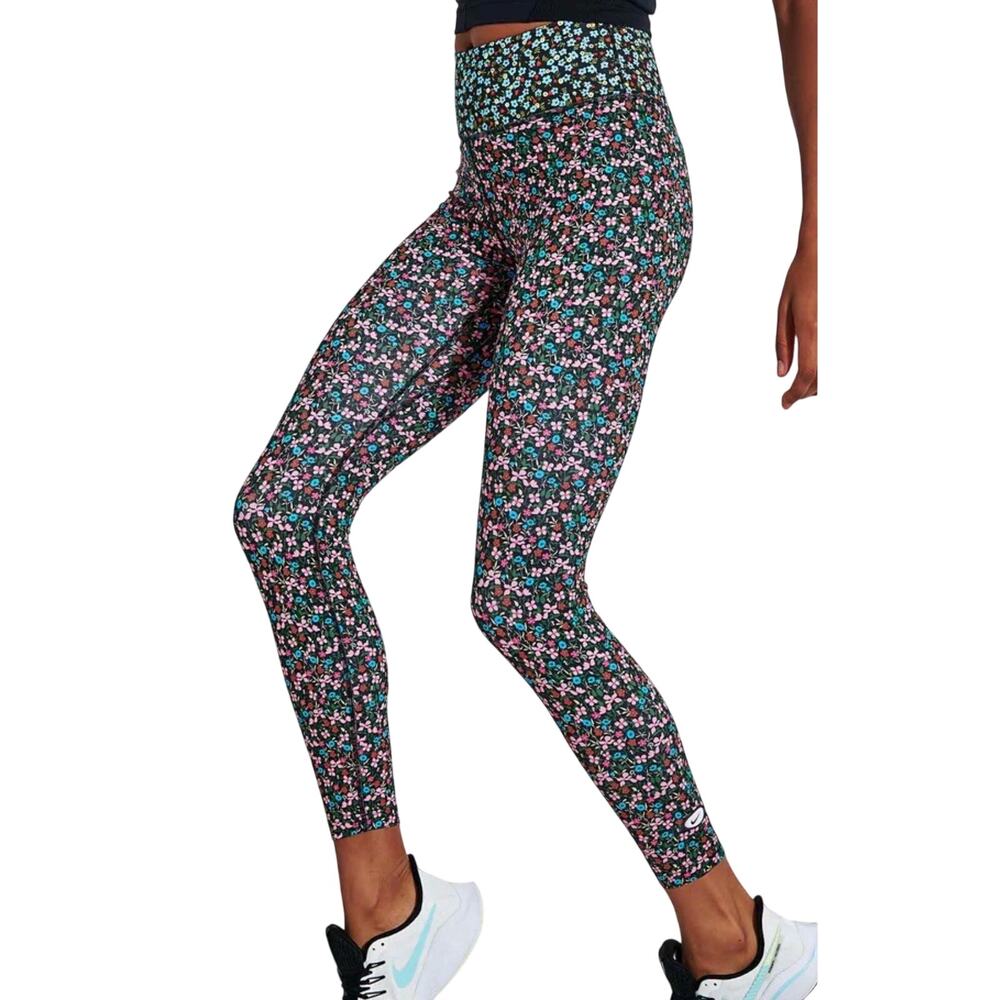 Nike One 7/8 Pink Blue Black Floral High Waist Performance Leggings Size XL